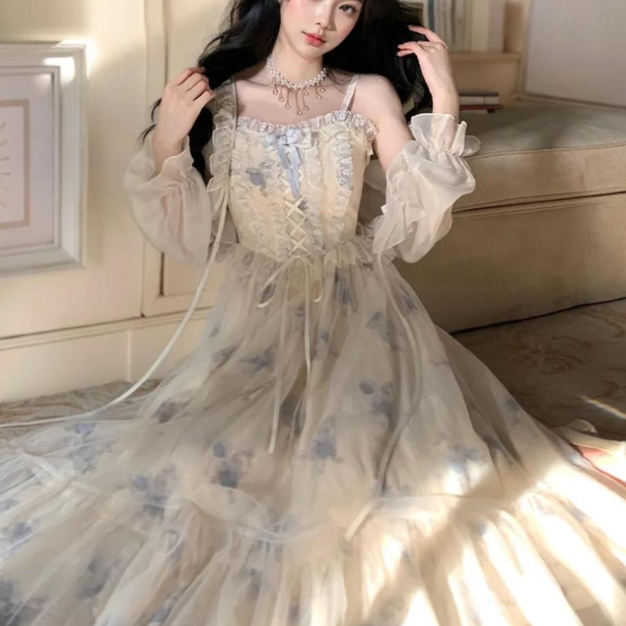高级感甜美雪纺碎花长裙2