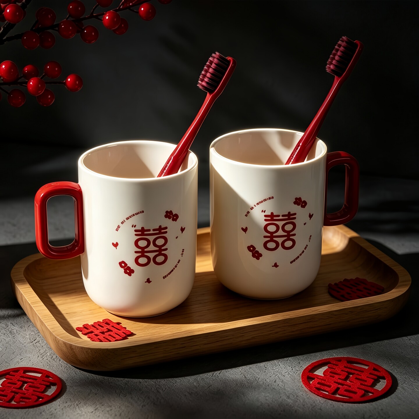 2026新款漱口牙刷杯结婚一对新婚红色刷牙杯子套装洗漱杯伴手礼盒