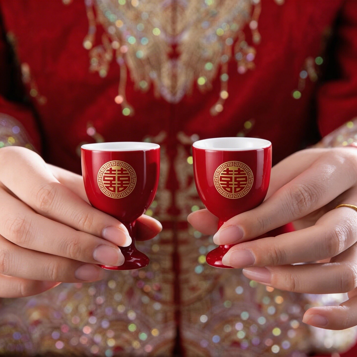 敬酒杯结婚一对中式婚礼交杯酒婚宴陶瓷酒壶分酒器套装中国红酒具