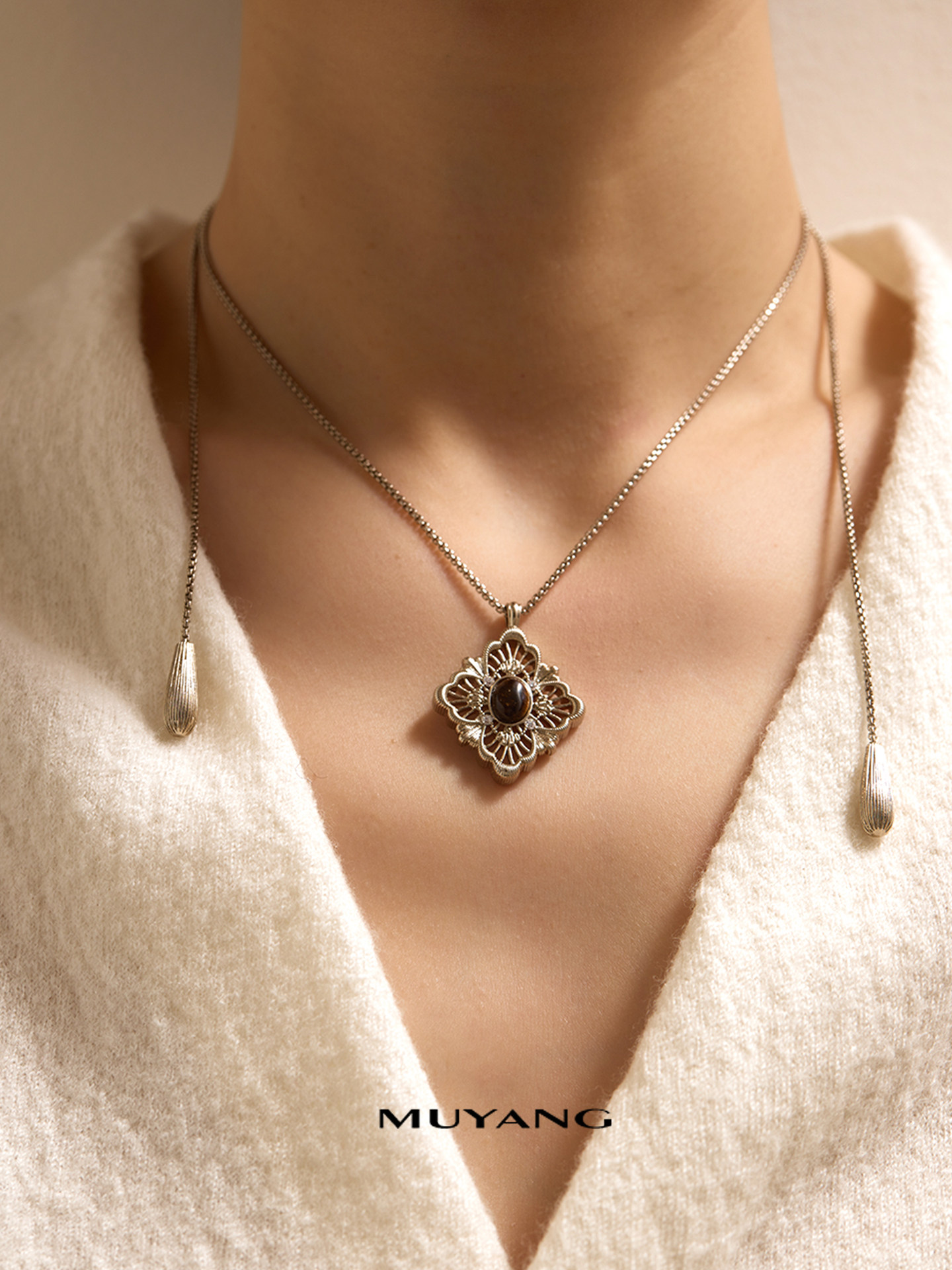 Muyang Yin Xu Long Necklace for Women | 925 Sterling Silver Dainty Layered Sweater Chain, Luxury Minimalist Jewelry for Autumn & Winter