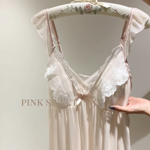 宫廷风法式 带胸垫宽松家居服 蕾丝吊带睡裙网纱莫代尔睡衣女款 夏季