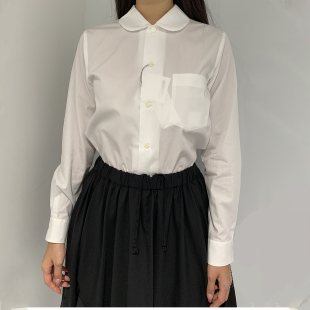 尖领 胸前口袋 圆领娃娃领春装 百搭女士长袖 CDG 衬衫 风白色