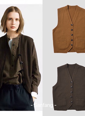 MHL绅士画册款马甲女纽扣复古春季新针织 开衫羊毛无袖坎肩背心