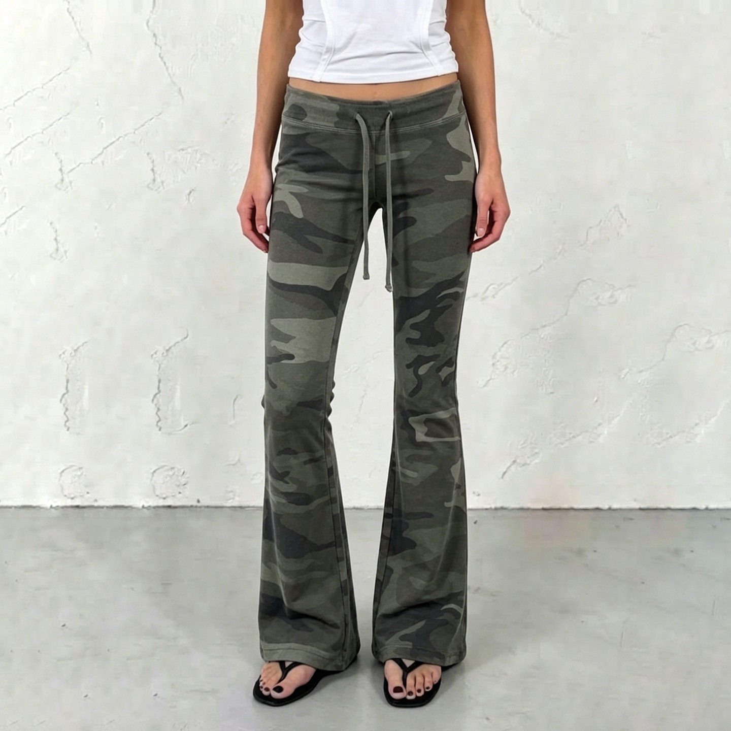 Casual camouflage flared pants辣妹休闲低腰松紧腰迷彩喇叭裤女