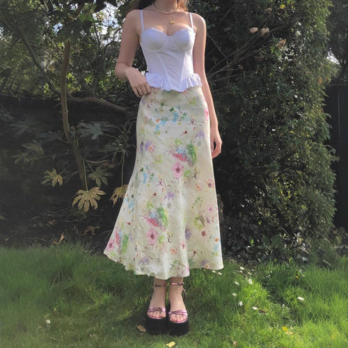 French colored floral skirt 法式彩色碎花裙收腰显瘦长款鱼尾裙