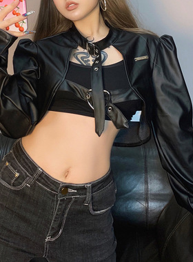 Irregular leather jacket for women暗黑风帅气不规则皮衣外套女