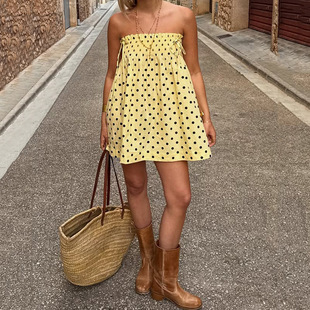 line Beach style skirt海滩度假风辣妹波点打揽A字裙 vacation