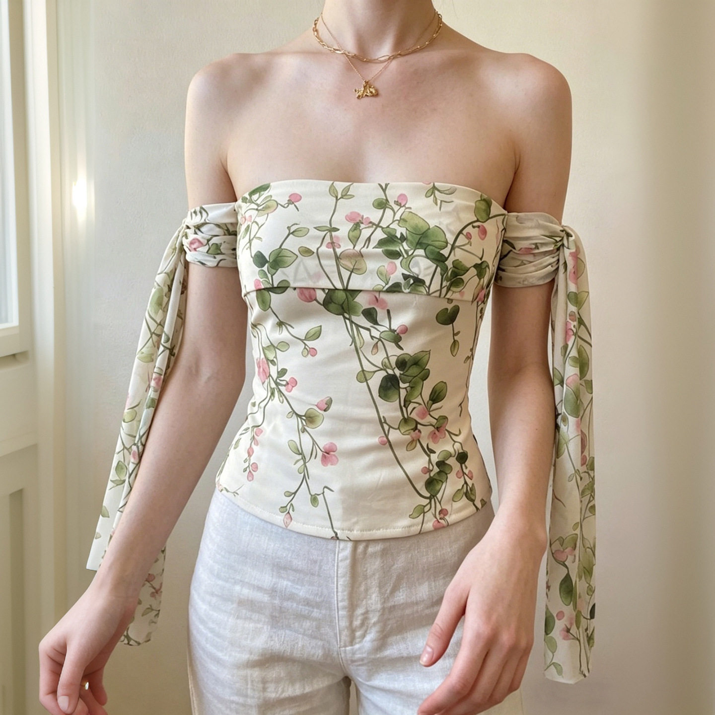 One collar strap strapless vest 小清新辣妹一字领绑带抹胸背心