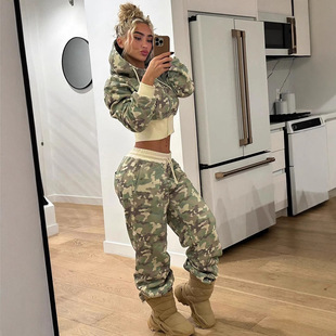 set hoodie 迷彩连帽系带短款 卫衣运动卫裤 Camouflage 套装 short