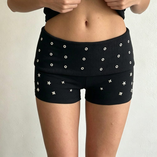Dark style spicy girl casual shorts 辣妹低腰翻边针织裤女短裤