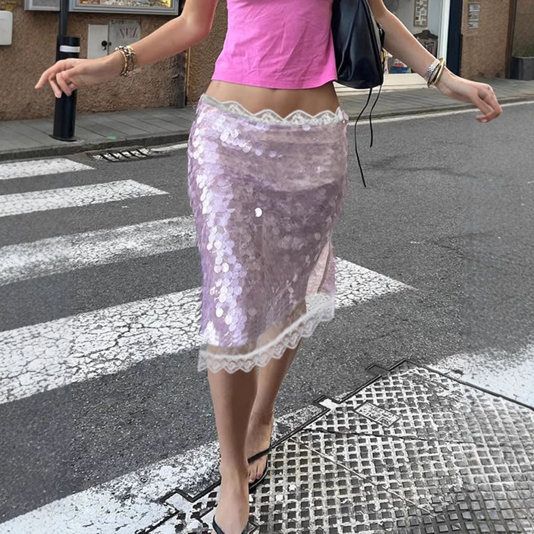 Sparkling Perspective Lace Skirt 闪闪亮片透视蕾丝半身裙A字裙