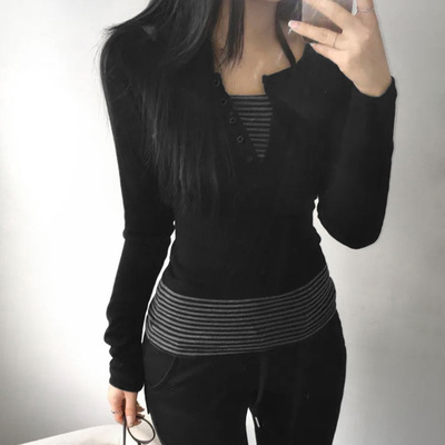 Striped long sleeved t-shirt 条纹长袖t恤内搭打底衫修身上衣女