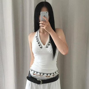 Vacation neck hanging vest度假风印花挂脖V领背心 style