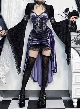 Sexy purple strap drag dress暗黑风性感修身紫色吊带拖尾连衣裙