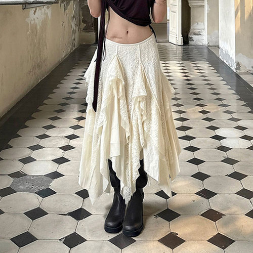 Holiday ruffle edge slimming skirt度假风不规则荷叶边半身裙女
