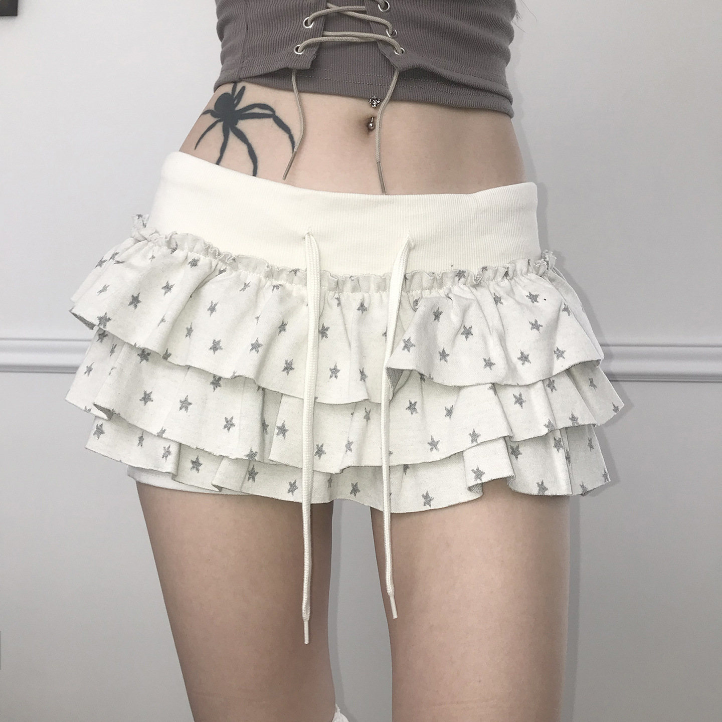 Star print low waist short skirt 甜美星星印花蛋糕裙百搭短裙