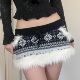 Vacation skirt度假风毛毛拼接短裙女秋冬包臀裙 short style fur