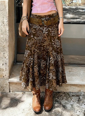 Retro style printed fishtail skirt欧美复古风印花鱼尾半身裙女