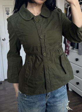 Fashion jacket for women 时尚简约复古风娃娃领工装外套女秋冬