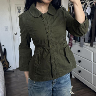 Fashion jacket for women 时尚简约复古风娃娃领工装外套女秋冬