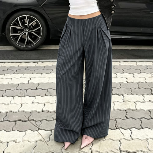 Spicy girl loose striped suit pants 辣妹时尚宽松条纹西装裤女