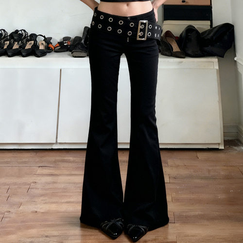 Trendy style micro flared jeans 潮流大排鸡眼装饰微喇牛仔裤女