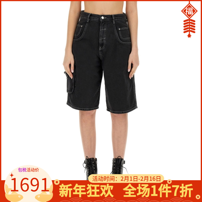 【新】Moschino女牛仔背带短裤休闲裤黑色SS24