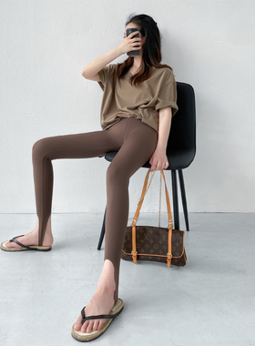 鲨鱼皮打底裤夏季薄款2022年新款可可色踩脚提臀显瘦高弹瑜伽裤子