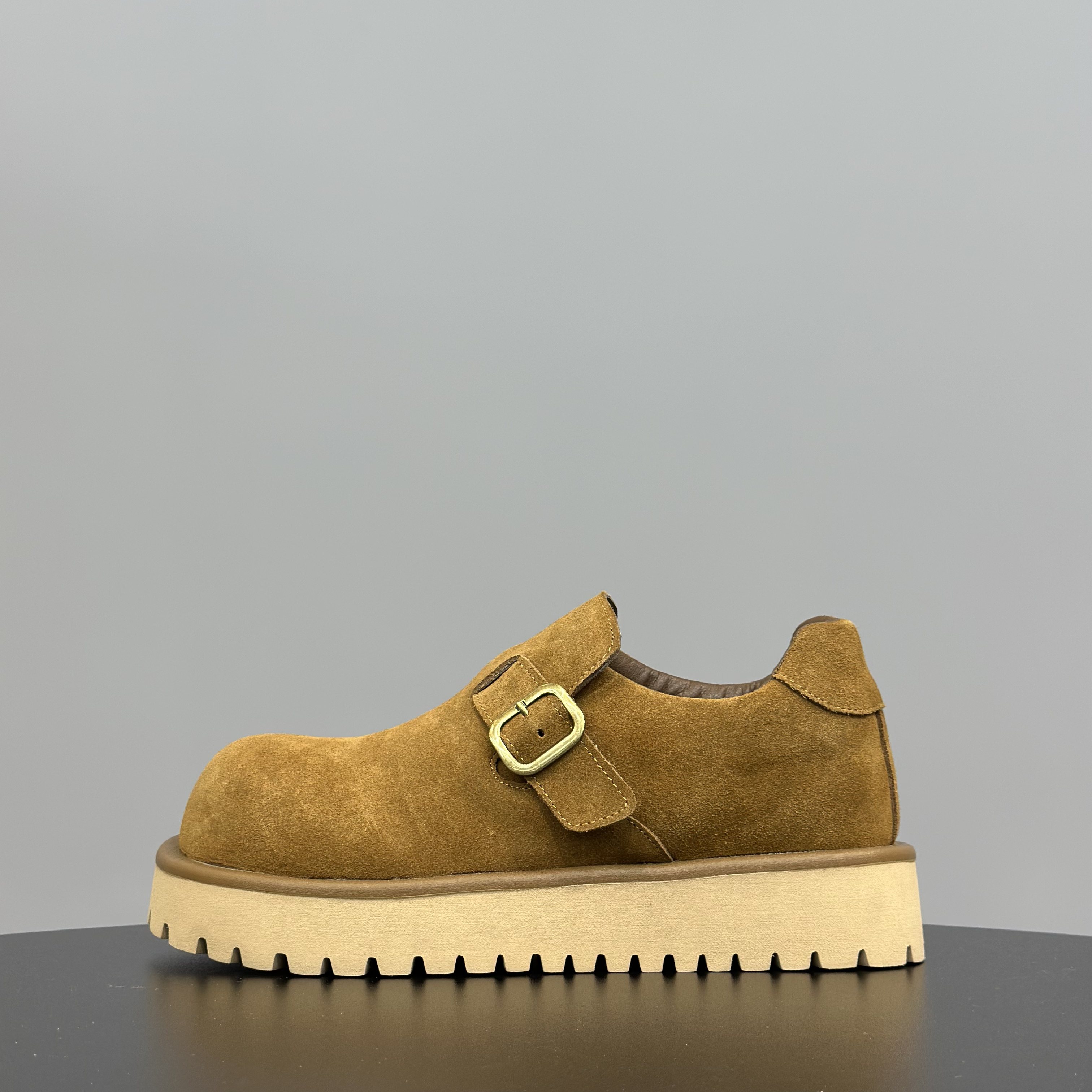 磨砂皮勃肯鞋男搭扣一脚蹬厚底大头鞋2026春秋休闲鞋单鞋运动时尚