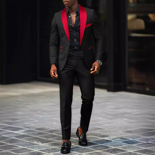 西装 亚马逊欧美男士 结婚新郎修身 男式 两件套 商务休闲西服套装