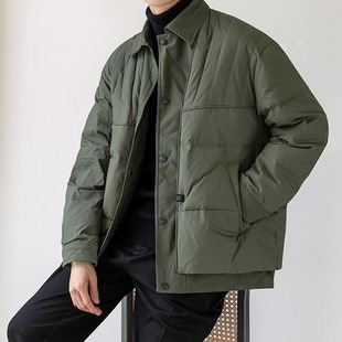 冬季 秋外套假两件轻薄白鸭绒羽绒服 加厚男短款 夹克宽松2023新款