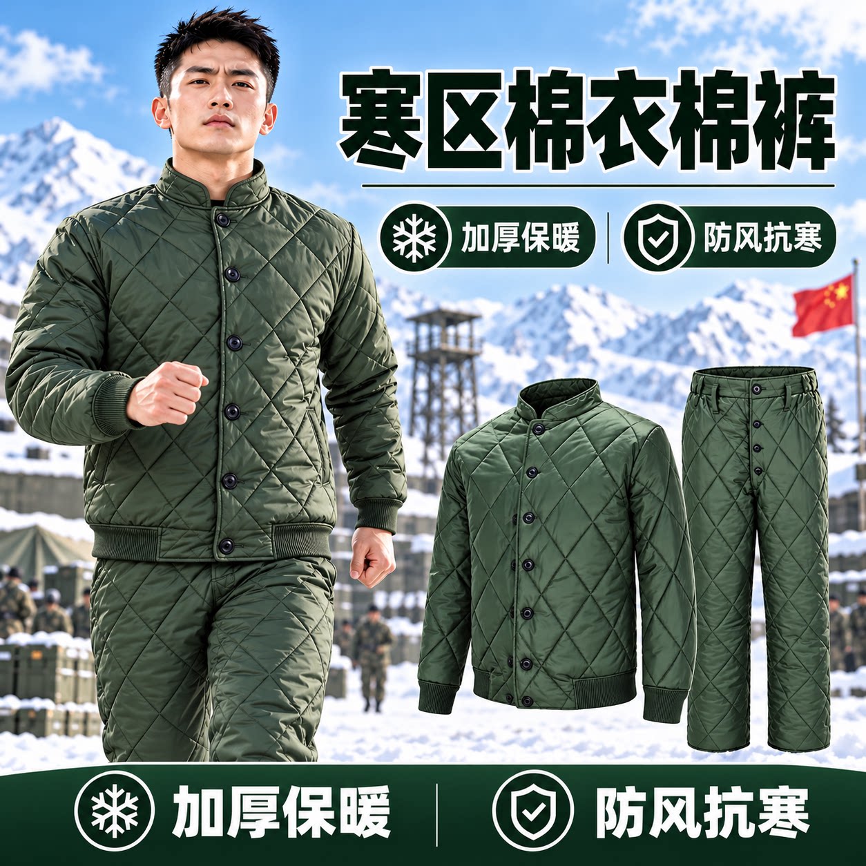 寒区棉衣棉裤军绿色保暖棉袄制式棉衣短款套装冬季橄榄绿老式棉服