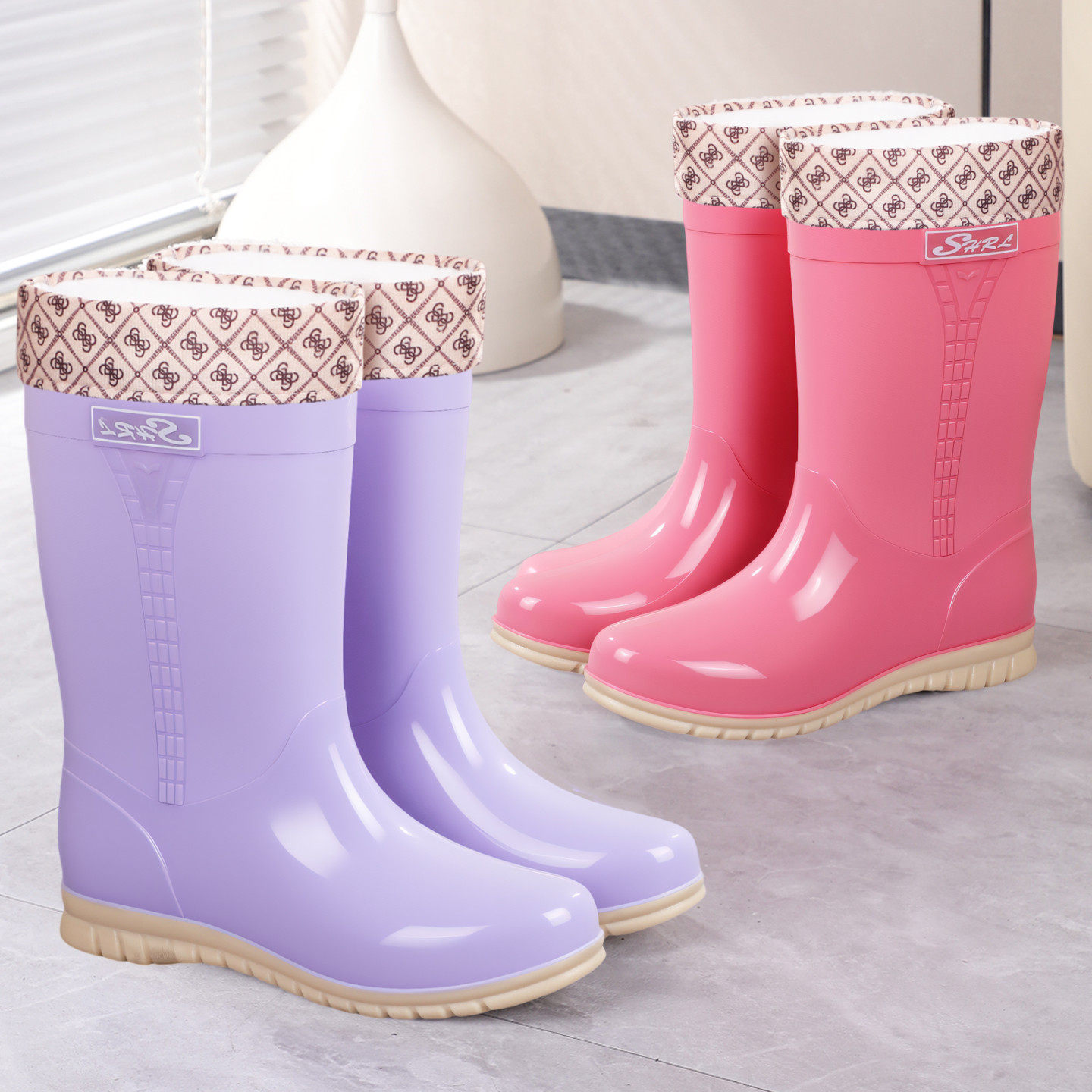 中筒雨鞋女甜美风糖果色系保暖水鞋防滑防水胶鞋加厚耐磨成人雨靴,女鞋,雨鞋,淘宝优惠券,粉丝福利购,淘宝优惠卷