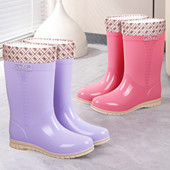 防滑防水胶鞋 中筒雨鞋 女甜美风糖果色系保暖水鞋 加厚耐磨成人雨靴