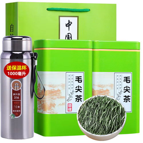 送保温杯2026新茶毛尖春茶高山明前茶叶绿茶浓香型500g礼盒罐装