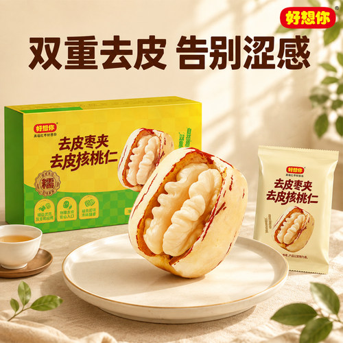 好想你去皮枣夹去皮核桃仁138g盒装物理去皮独立小包装红枣零食