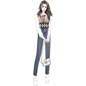 甜美学院风套装女初秋2023新款韩版小个子马甲衬衫牛仔裤三件套装