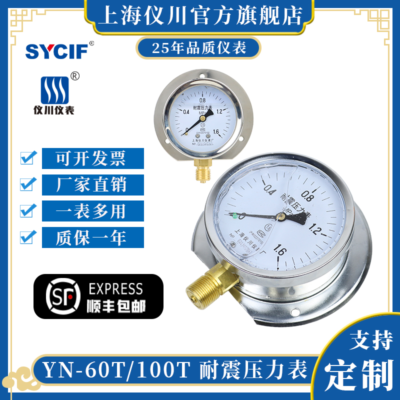 上海仪川船用耐震防震压力表凸装式 YN-100T 气压液压 径向带后边