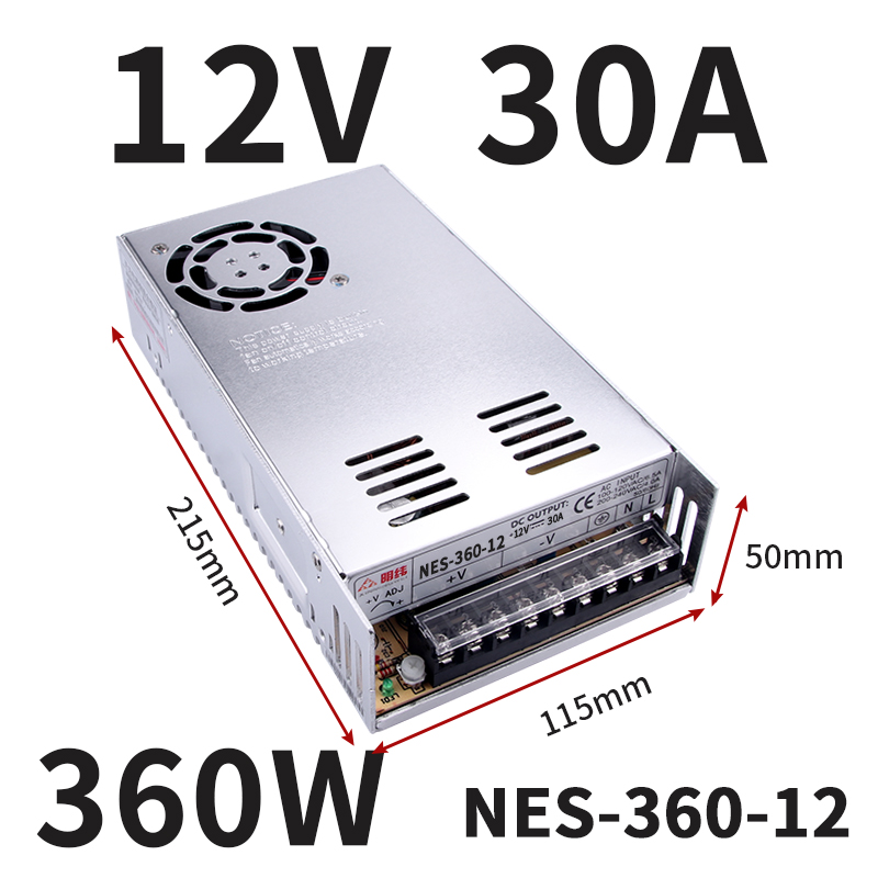 明纬S-360W-24V15A开关电源220v/110v转12V30A集中供电监控5伏48v
