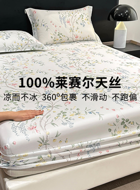 2025年春夏新款印花天丝床笠150x200cm冰丝床罩1.8米*2米双人床套