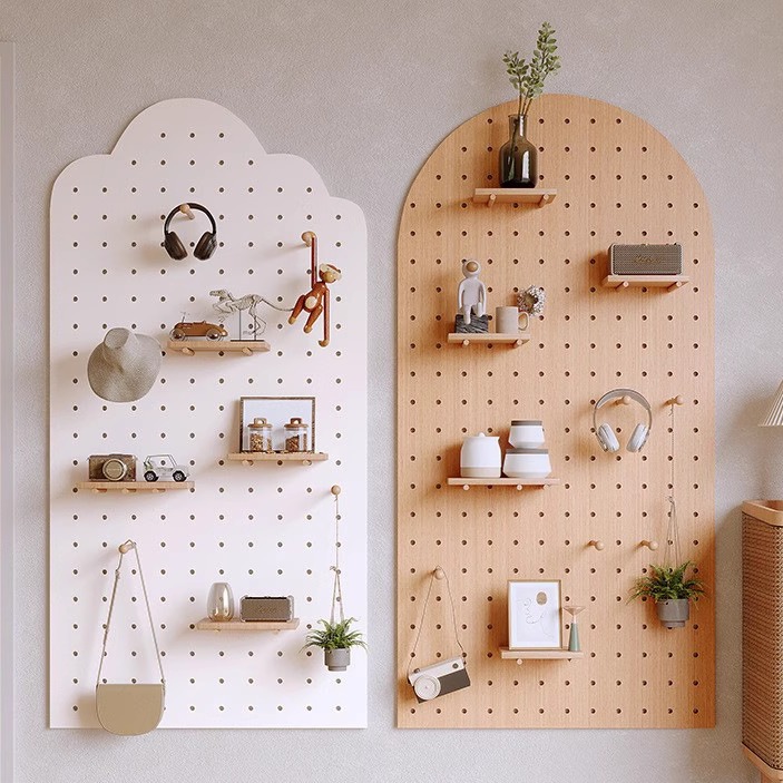 实木洞洞板入户玄关墙上置物架挂板花架隔板墙面展示收纳架