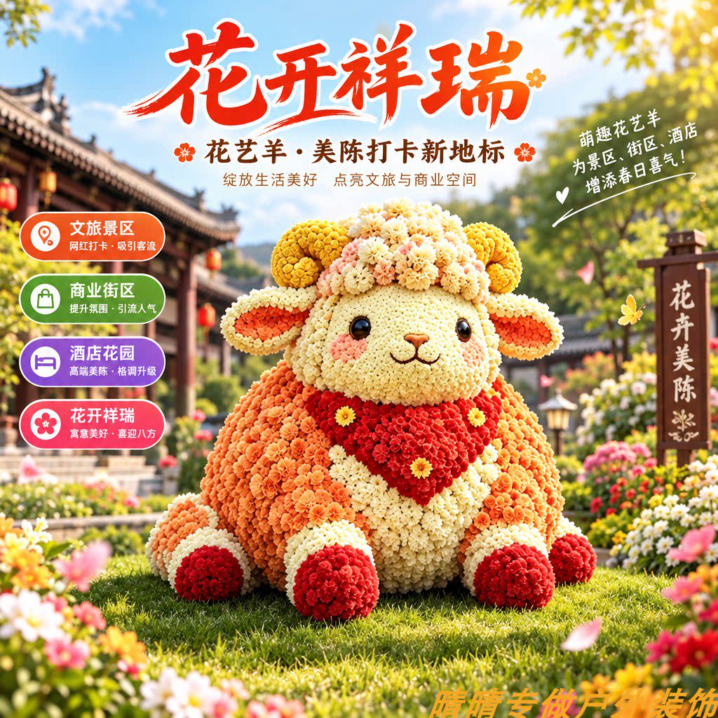 巨型仿真花艺羊造型雕塑户外景区公园度假村网红打卡点场景布置