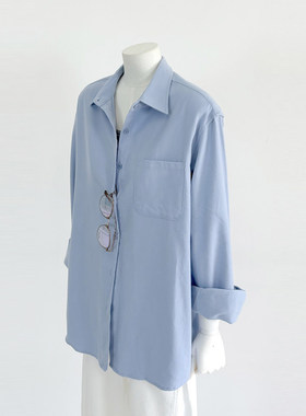 简家 长袖蓝色衬衫女2026年春秋季新款宽松休闲慵懒风纯棉外套