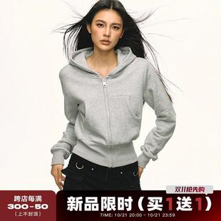 外套 Aaisup灰色短款 运动连帽卫衣女2024秋季 新款 气质百搭拉链开衫