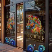 新年装 饰玻璃贴2026马年窗贴高级感轻奢刺绣服装 店春节超大静电贴