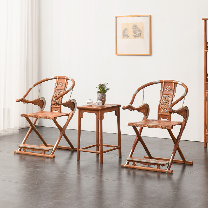 缅甸花梨木交椅大果紫檀太师椅明清古典红木主人椅实木茶椅三件套-封面