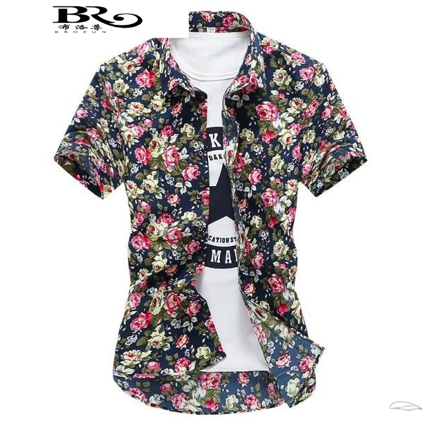 花衫男衬衣韩版花t恤男短袖印花 男士 碎花田园风百搭开衫潮