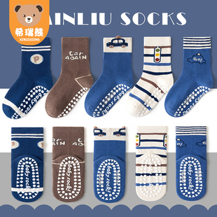秋冬儿童地板袜男童袜子防滑秋季点胶儿童袜卡通汽车宝宝袜子纯棉