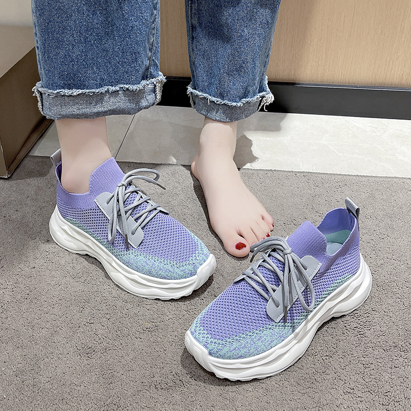 针织透气运动鞋女鞋2025新款春秋款厚底休闲透气跑步鞋老爹袜子鞋
