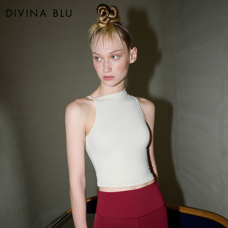 DIVINA BLU迪唯纳都灵系列不规则斜肩裸感瑜伽背心运动内衣健身服